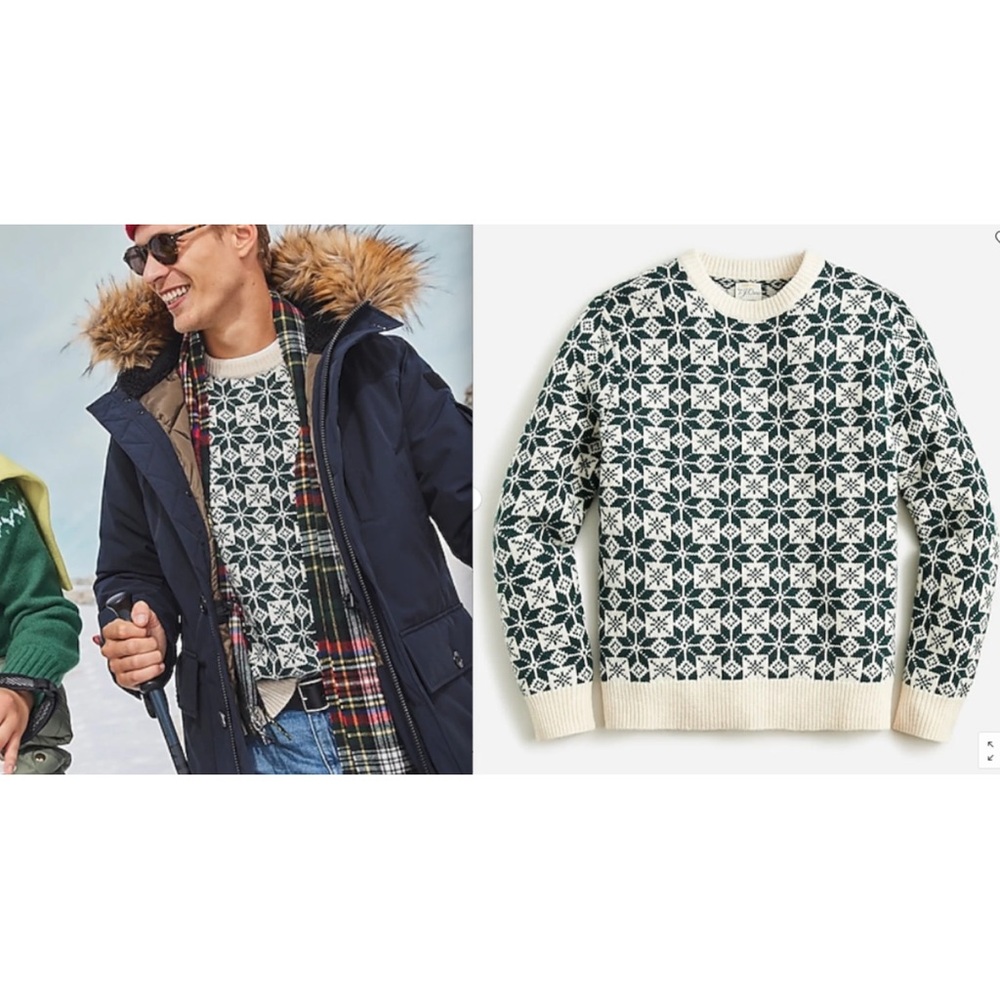 100% lambswool j crew Men's green ivory fair isle Patterned Sweater sz xs